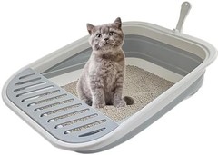 Collapsible Kitten Litter Box, 17.7 x 13.4 x 5 inch Open Cat Potty Pan with S…