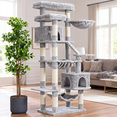 Cat Tree, 71-Inch-Tall Tower for Indoor Cats with 2 Perches, 2 Big Condos, 2 Ham