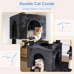 Cat Tree, 76-Inch, 2 Condos & 2 Hammocks, 10 Scratching Posts, Smoky Gray