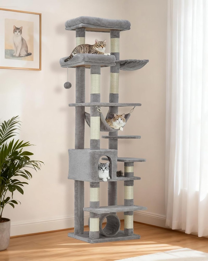 74″ Large Cat Tree for Big Cat Multi-Level Tower w/ Scratching Post Condo Perch