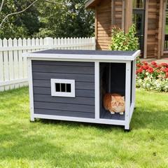 Gray Waterproof Cat House – Ventilated, Metal Supports, Spacious