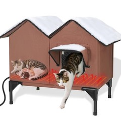 Heated Cat House for Outside Winter, Large Outdoor Large, Brown