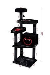 Gothic Cat Tree with Coffin Bed，62.5″ Black Cat Tower with Spacious Demon Sty…