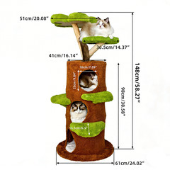 Forest-Style Large Cat Tree Tower Solid Wood Cat Tree Post Multi Cat Condo House