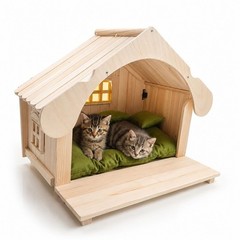 Cat / Dog house indoor Natural Pine , Modern Furniture For Pets (LED Light )
