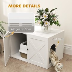 PawHut Cat Litter Box Enclosure, Hidden Litter Box Furniture, White