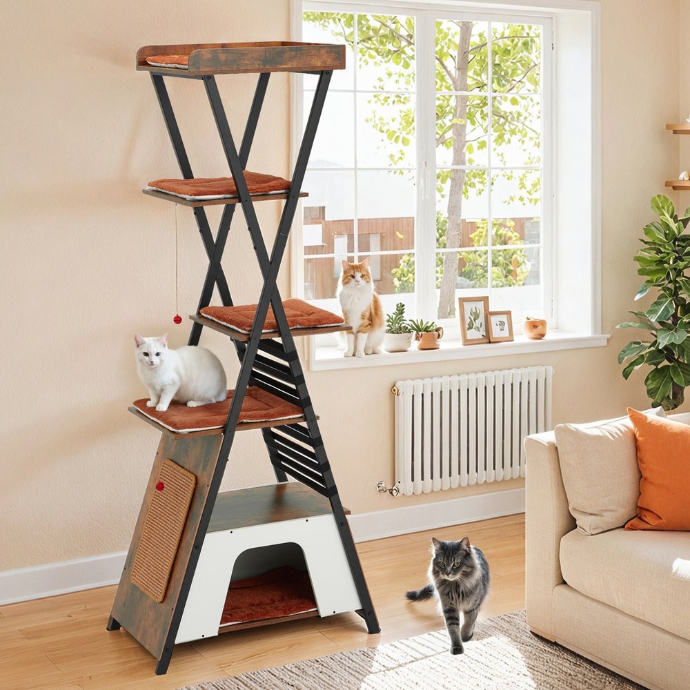 72.3 Wood Cat Tower with Removable Washable Cushions