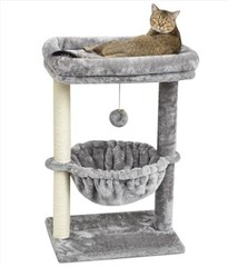 SYANDLVY Small Cat Tree for Indoor Cats, Top Perch with Basket Light Grey