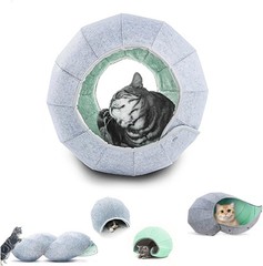 Indoor Cat Cave Cat Bed Toy Soft Felt Cat House Foldable Cat Tunnel Toy Ball
