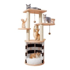 40 in Solid Pine Wood Cat Tree, Multi-Level Cat Tower with Cat House,…