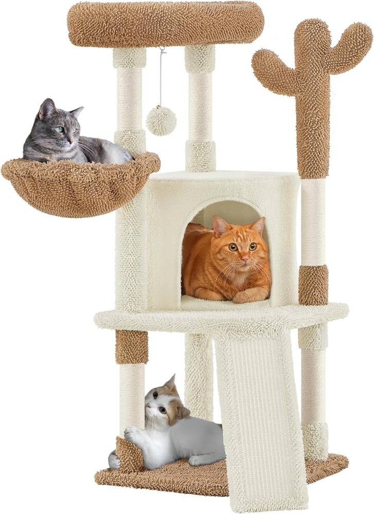42″ Cactus Cat Tree Tower for Indoor Cats with Sisal Scratching Posts & Condo