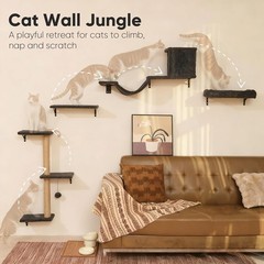Cat Wall Shelves, Stable & Safe 4 in 1 Cat Furniture Set,16 Inch Drywall – Gray