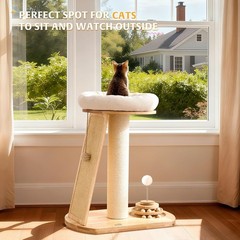 Compact Solid Wood Cat Tree with Bed & Scratching Post for Indoor Cats