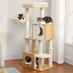 PAWZ Road Large Cat Tree 51″ Wooden Cat Tower with Double Condos Scratching Post