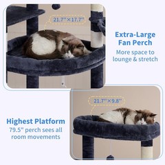 Tall Cat Tree Large Cat 80-inch Multi-Level Cat Tower Indoor Cats W/ Large
