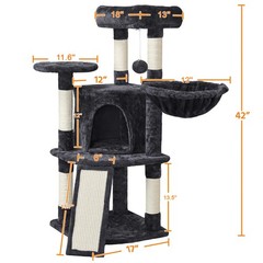 42in Cat Tree Tower for Indoor Cats, Cat Condo with Perch & Hammock, Black
