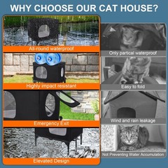 Outdoor Cat House Weatherproof Insulated Feral Cats Cozy Cushion Elevated Shelte
