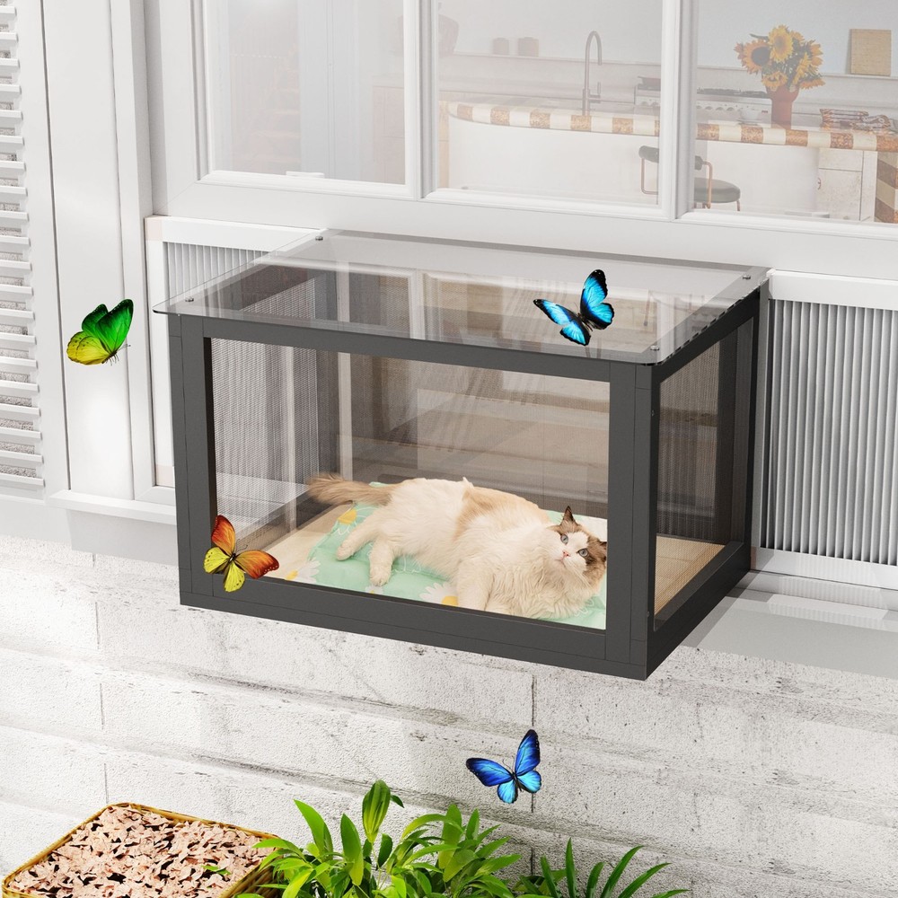 Cat Window Box, Catio Outdoor Cat Enclosure with Bug Proof Wire Mesh