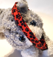“New” Red w/Black Paw Prints Cotton Fabric Handmade Cat Collar