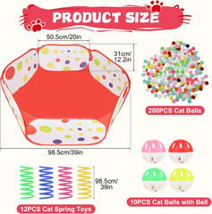 Cat Ball Pit Include 200 Pom Balls 10 Jingle 12 PCS Spring Toy Indoor Bored Self