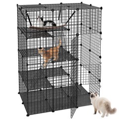 Large Cat Cage Enclosure Metal Wire 4-Tier Kennel DIY Playpen Catio with Hammock