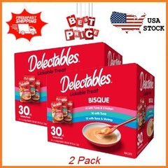 2 pack Hartz Delectables Bisque Lickable Wet Cat Treats Variety Pack, 30 Count