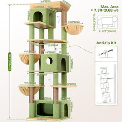80in Large Cat Tree Cactus Style Multi-Level Tower w Caves Baskets Indoor Cats!