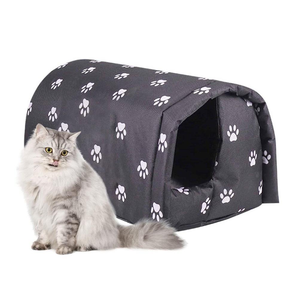 Fhiny Stray Cats Shelter, Waterproof Outdoor Cat M:17.7″×15.7″×13.7″, Black