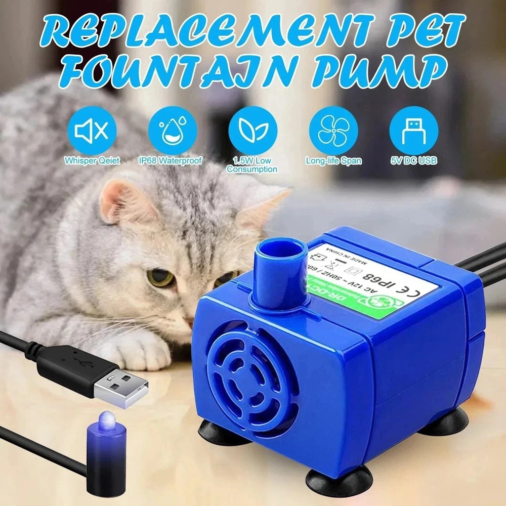 Pet Water Dispenser USB Rechargeable Cat Drinking Fountain Pump with LED Light
