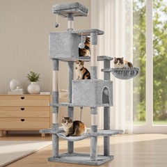 Sweetcrispy 66 Inch Cat Tree Tower, Multi Level 66 IN, Light Grey