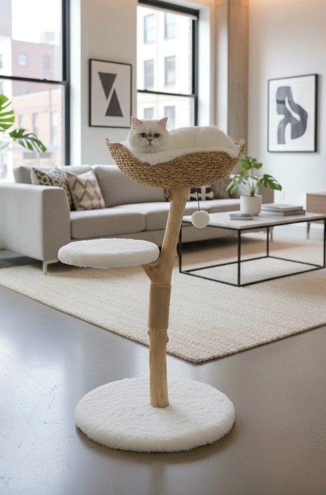 Luxury Wooden Cat Tree – Modern Eco-Friendly Scratching & Play with Plush Beds