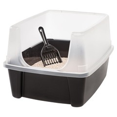 IRIS USA Large High Sided Cat Litter Box, Open Top, Shield, and Scoop(Open Box)