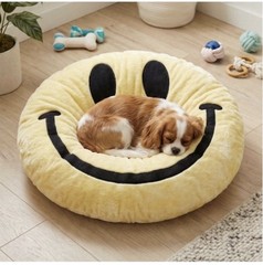 Dog Cat Chi Wow Wow Smiley Face Happy Small Yellow Plush Medium Bed