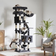 Multi-Level Cat Tree Tower W/ Caves Perches Scratching Board & Hanging Beds New