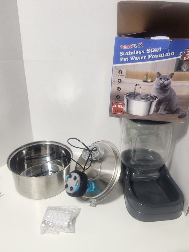 tomxcute Stainless Steel Pet Water Fountain 3.2L 108 oz SUS304 w/ Pump Filters