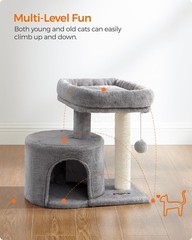 Feandrea Cat Tree, Small Tower with 20.7″L x 15″W x 18.5″H, Light Gray