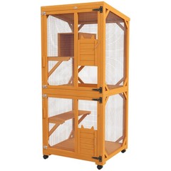 PawHut Wooden Catio Large Cat House Outdoor Enclosure with Wheels, Orange