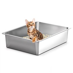 Stainless Steel Cat Litter Box High Sided Open Top Non Stick Odorless Pan