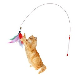 2 Pack Interactive Cat Wand Toy with Feathers & Bell Flexible Teaser Wand for Ca