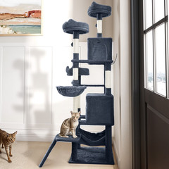 75″Large Cat Tree Tower Multi Level Play Tower Condo with Sisal Ramp, Scratching
