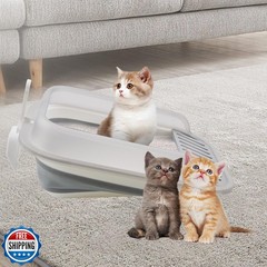 MUYG Open Cat Bedpan with Spoon,Shallow Splash Proof Travel Litter Box with S