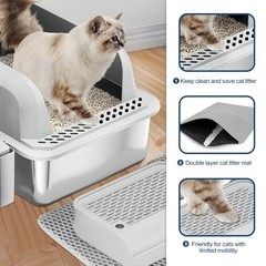 FURKID Litter Box Lid, XL Large Box for Large Cats, Non-Stick, MSP001-1-Gray
