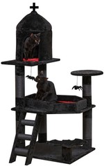 Gothic Cat Tree with Coffin Bed，55″ Cat Tower with Spacious Cat Condo，Scratch…