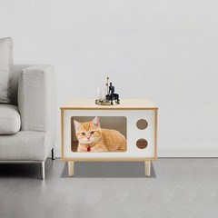 50*29*40cm Wood Cat House TV Shaped Cat Cabinet Nightstand Cat Shelter Load 75kg