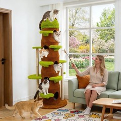 Cat Tree Tower for Large Cats Solid Wood Scratching Post with Basket Condo Perch