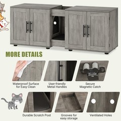 Wooden Cat Hidden Litter Box Enclosure Furniture for 2 Cats, 55” x 17.7” x 22.5“