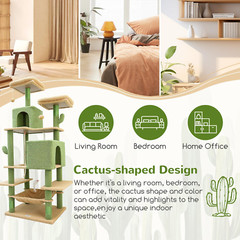 F76 Cactus Cat Tree Tower | 76-Inch Extra Tall Multi-Level Cat Furniture with Co