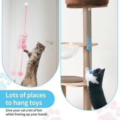 Hanging Plush Cat Toy Ball Interactive with Bell Springs 80 Inch Blue Pink