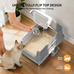 Stainless Steel Cat Litter Box with Lid, Extra Large Enclosed Metal Litter Pan w