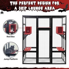 Coziwow Extra Large Catio Outdoor Cat Enclosure with Perches and Condos, Gothic